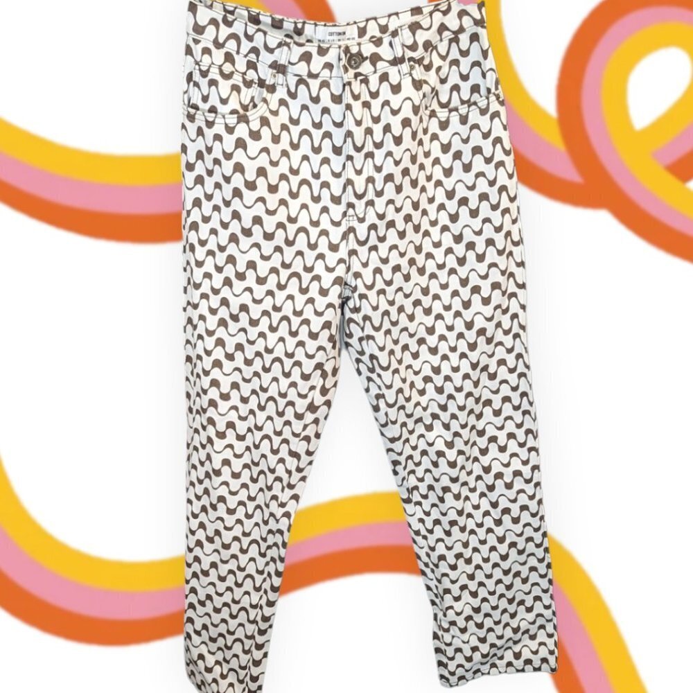 Cotton On High Rise Super Stretch Straight Leg Wavy Geometric Printed Jeans SZ 6